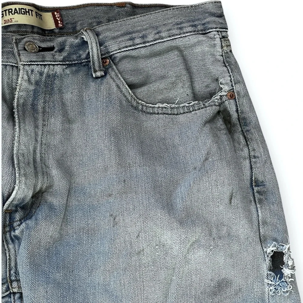 Levis 505 Jeans‎ Mens 38x32 Medium Wash Straight Fit Denim Work Grunge Thrashed